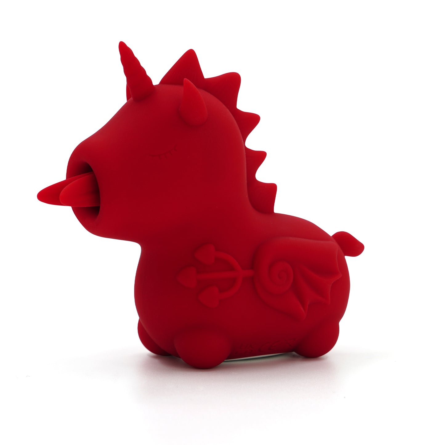 Deep red Blaze Diablo Unihorn, facing slightly to the left, on a white background