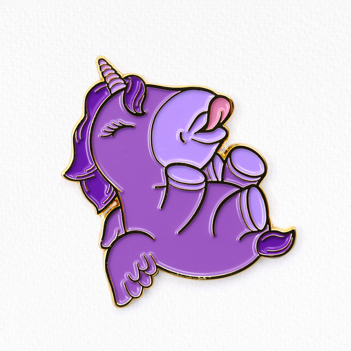 Karma Lilac pin badge on a white textured background