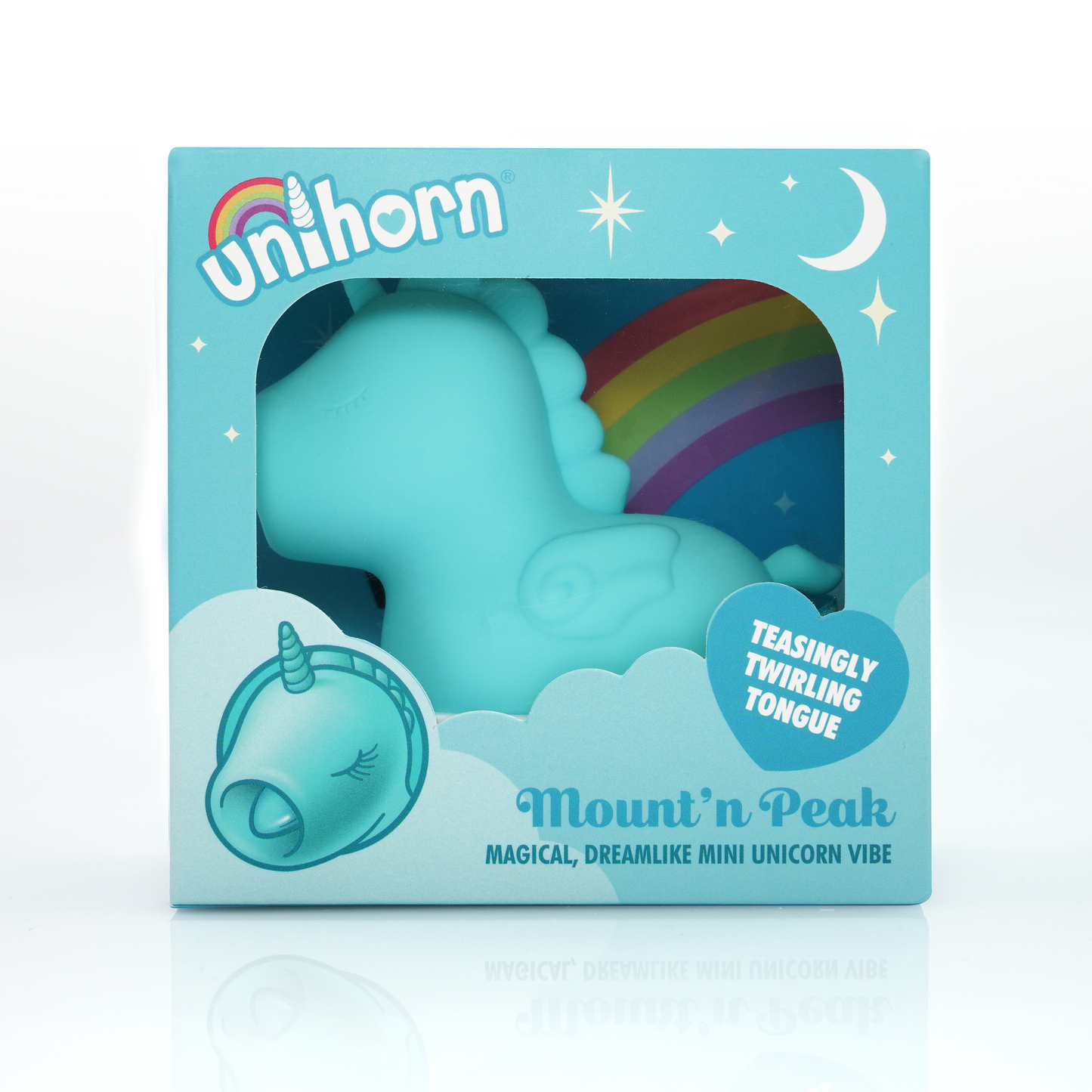 Mount N' Peak Unihorn Clitoral vibrator in the box on a white background