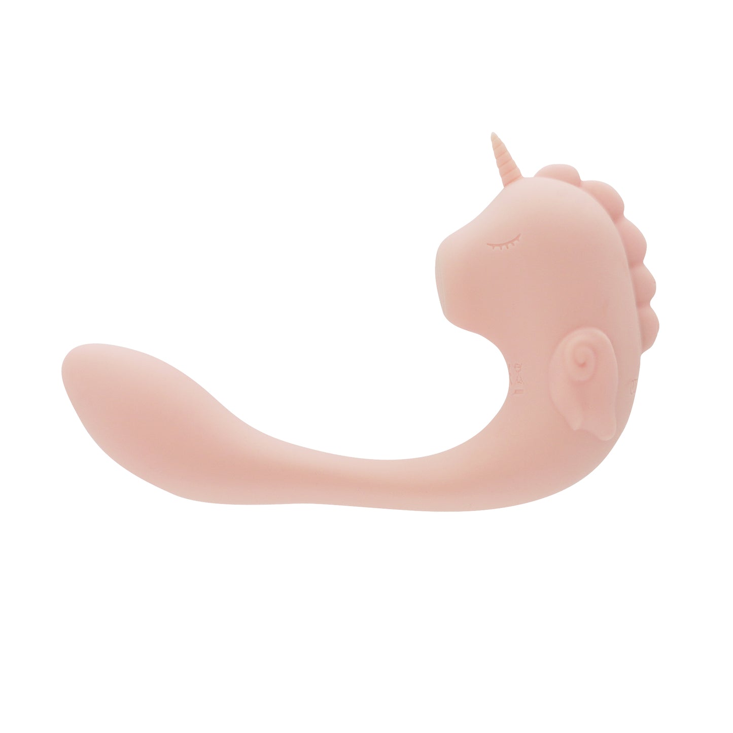 Coral Throb Unihorn C-Horse in stretched position on a white background