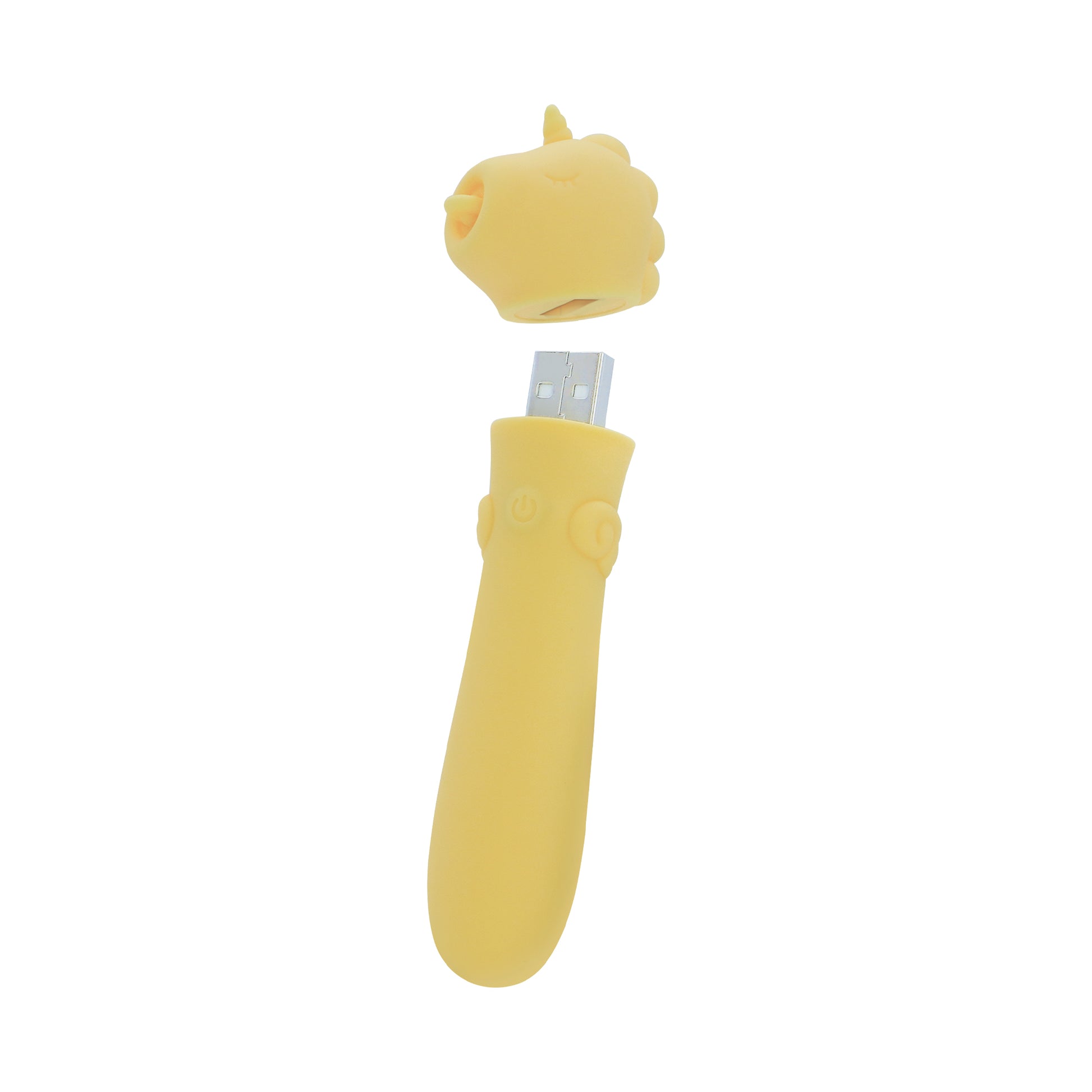 Bean Blossom USB bullet vibrator with the cap hovering above to show the USB on a white background