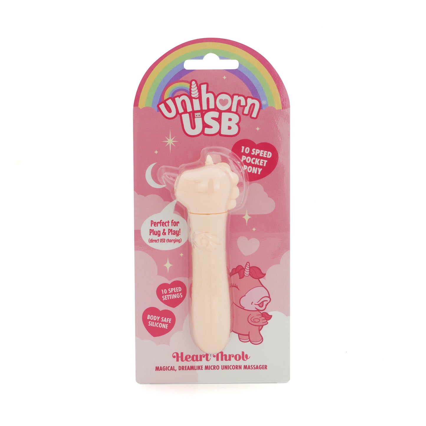 Heart Throb USB bullet vibrator in packaging on a white background