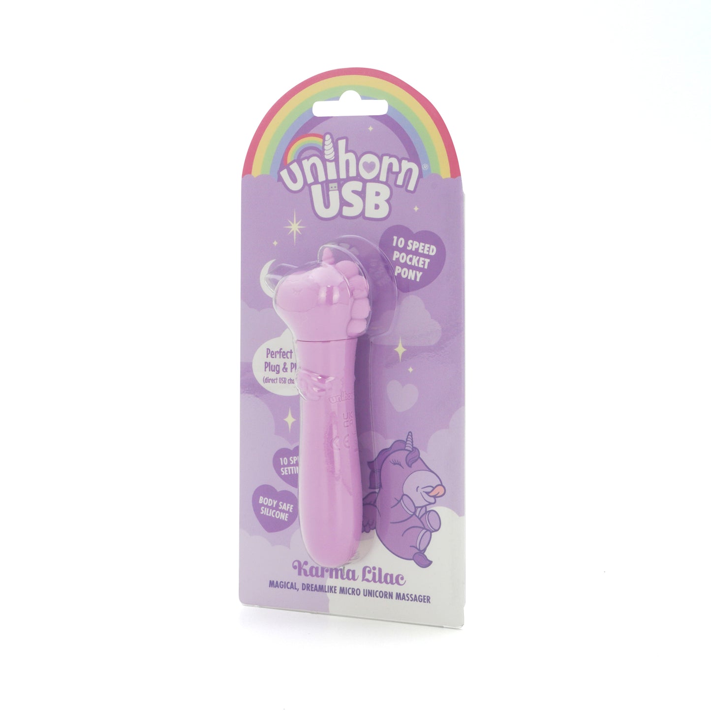 Karma Lilac USB bullet vibrator, facing slightly left, on a white background