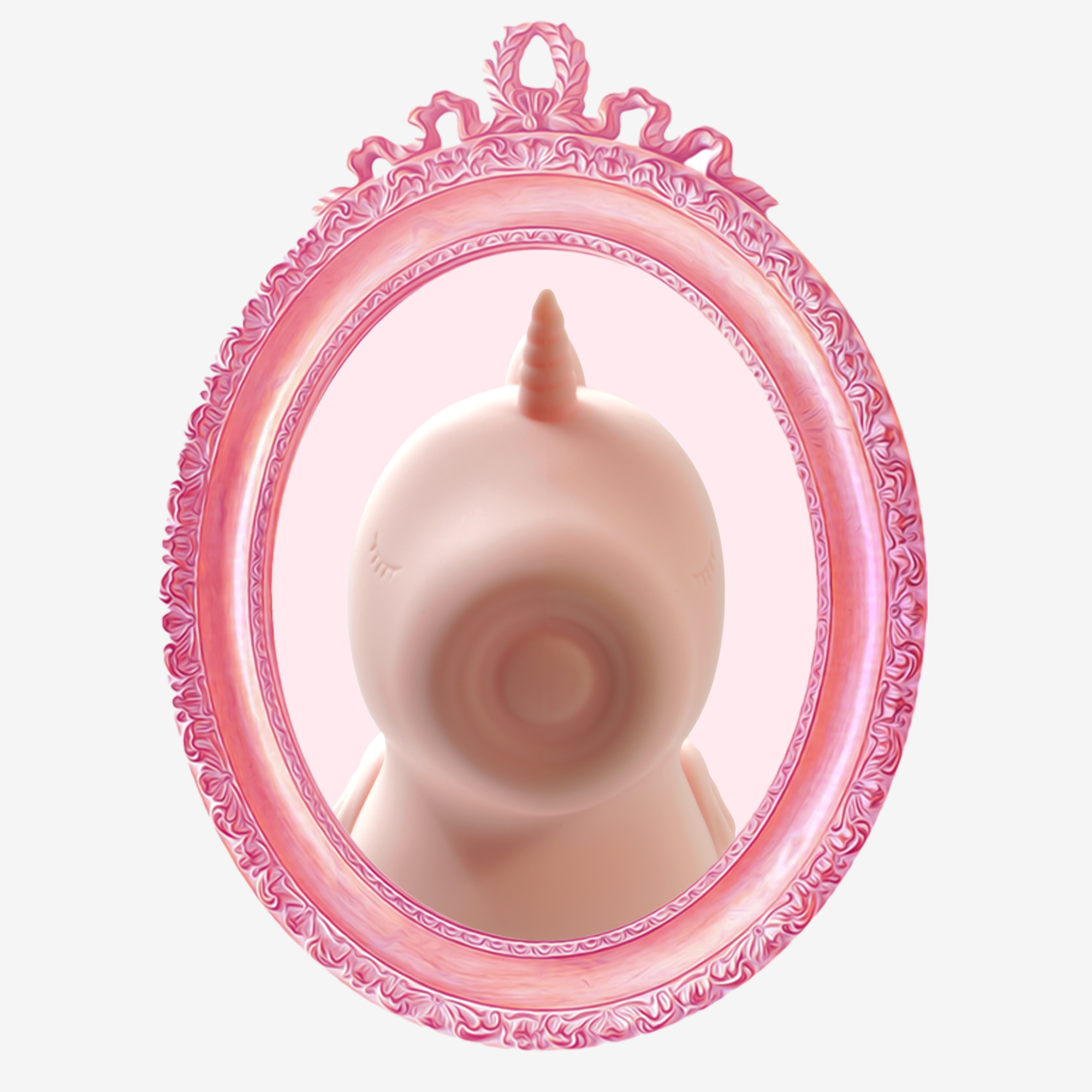 Heart Throb original unihorn facing forward in a pink oval frame on a white background