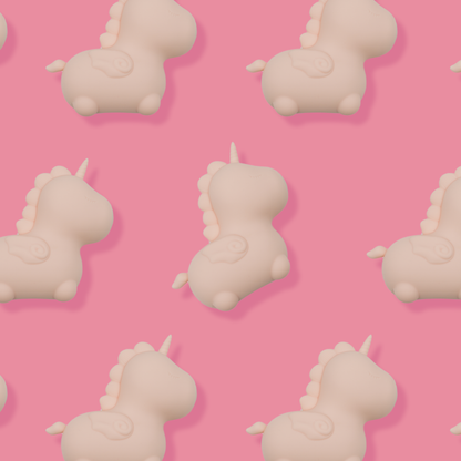 7 Heart Throb Unihorn Vibrators spread out evenly facing the right on a pink background