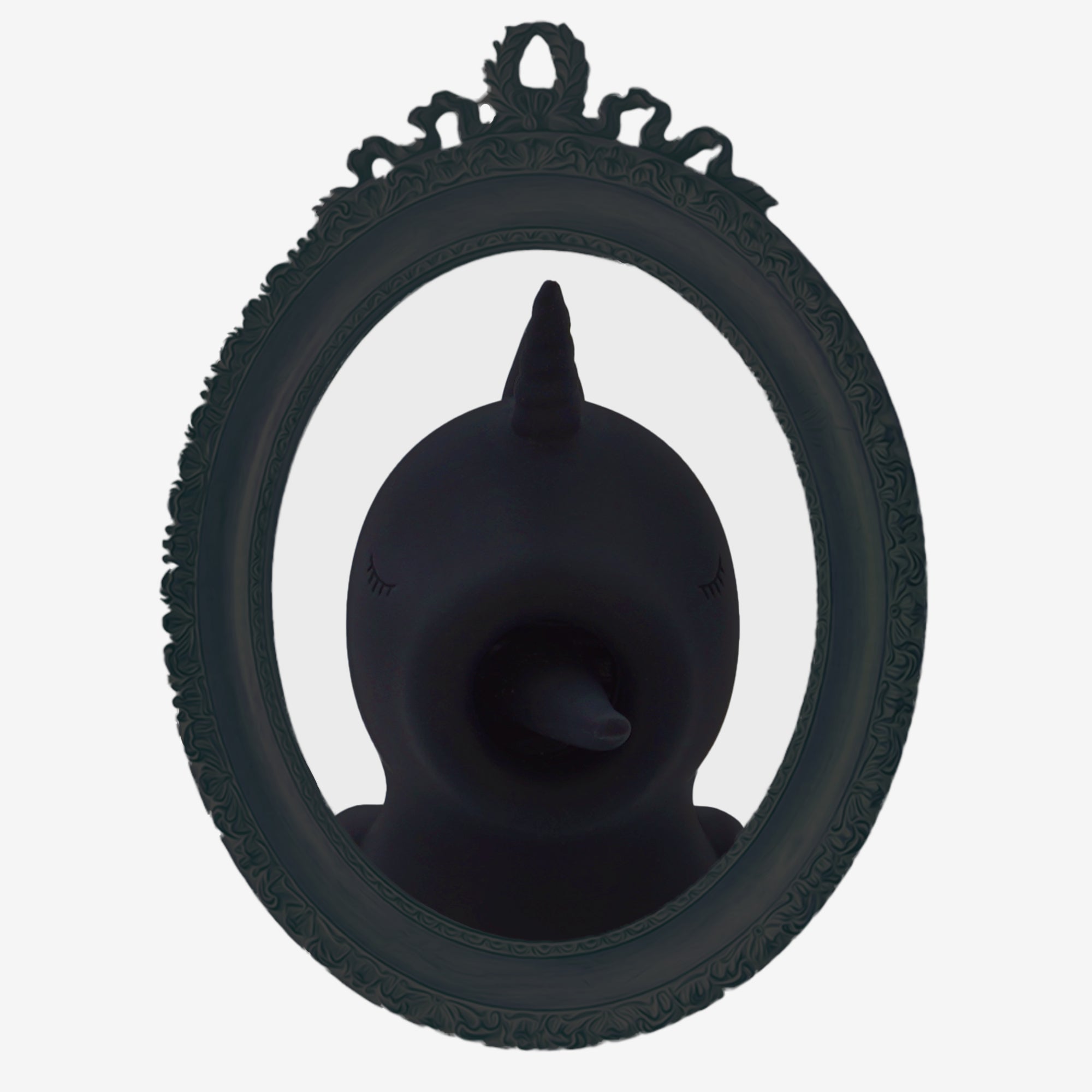 Wild Spirit OG Unihorn facing viewer in an oval black frame on a white background